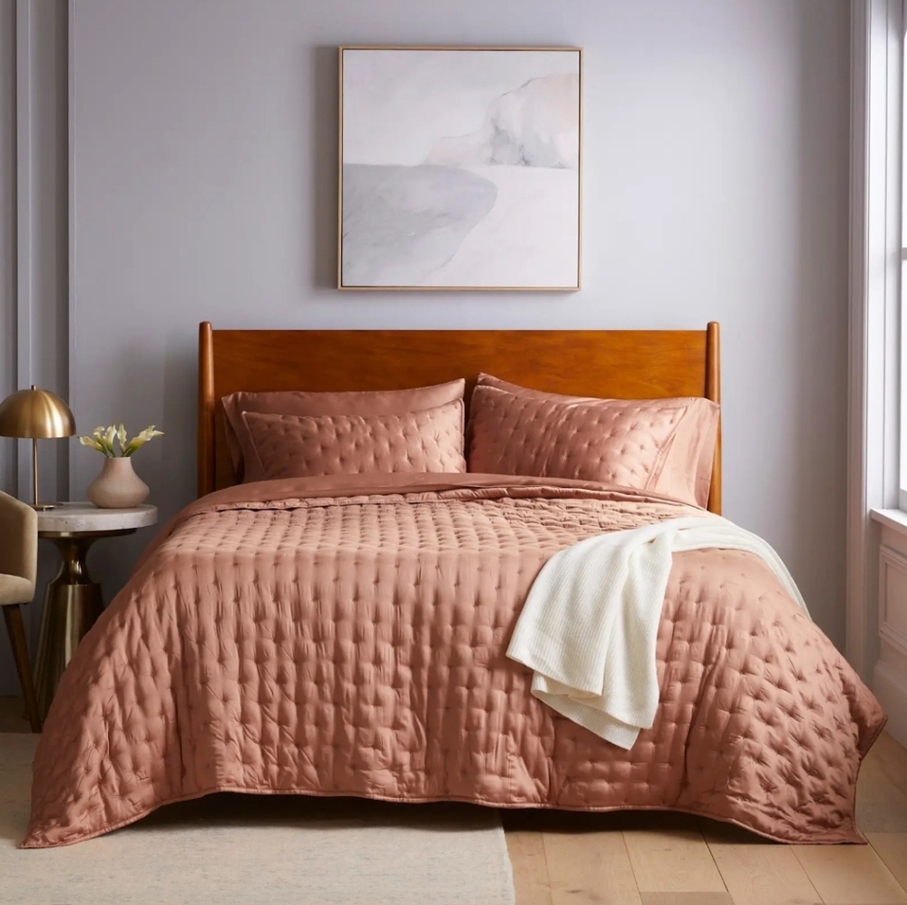 NWOT! Quince Organic Bamboo Clay Quilt & 1 Sham! Twin! (878)(READ) - Picture 2 of 11